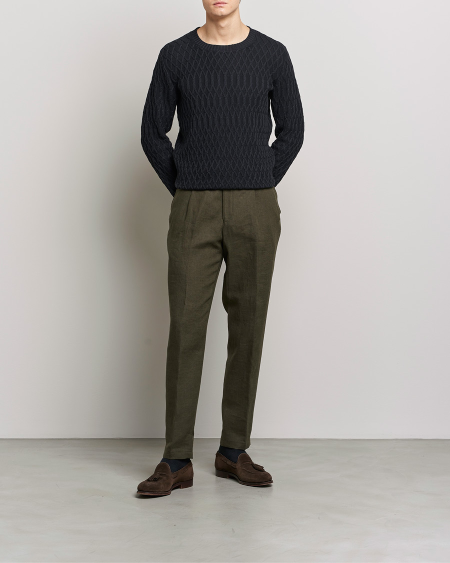 Herren | Hosen | Oscar Jacobson | Delon Linen Trousers Dark Green