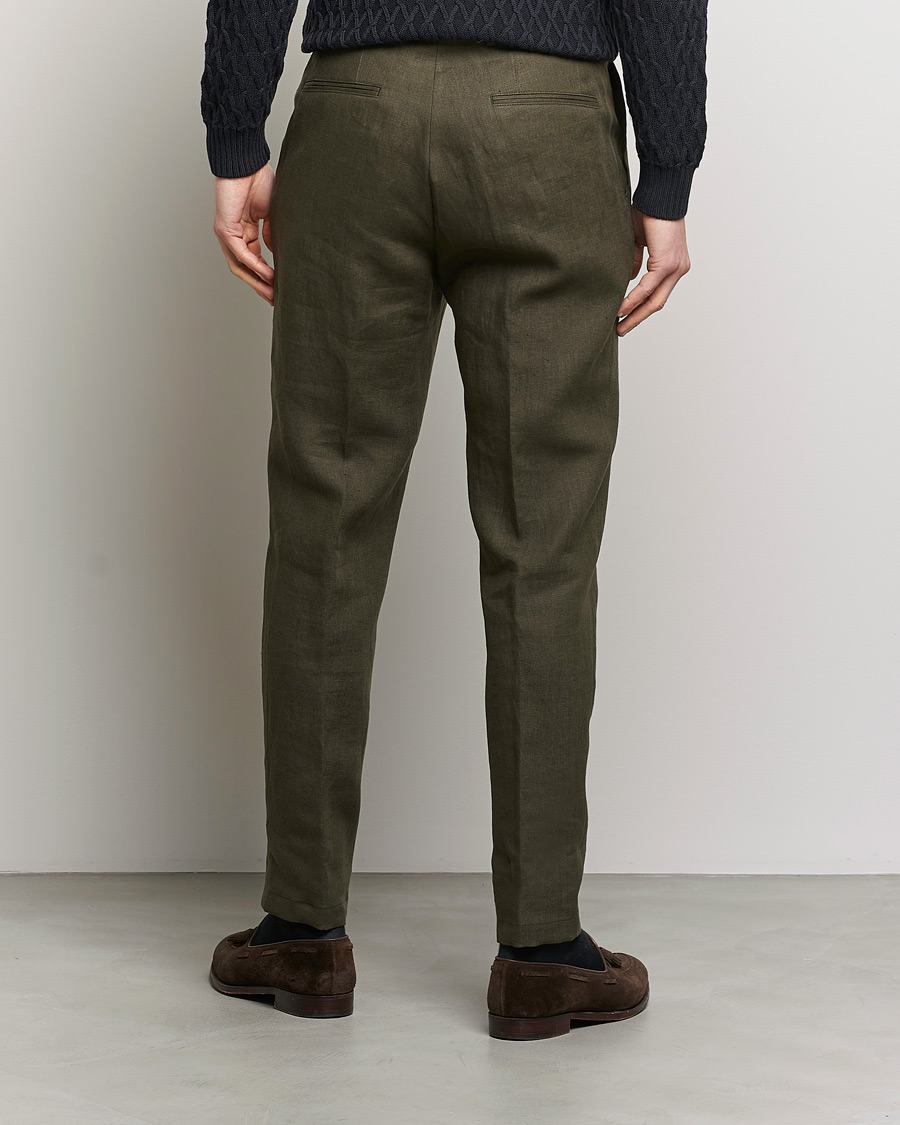Herren | Hosen | Oscar Jacobson | Delon Linen Trousers Dark Green