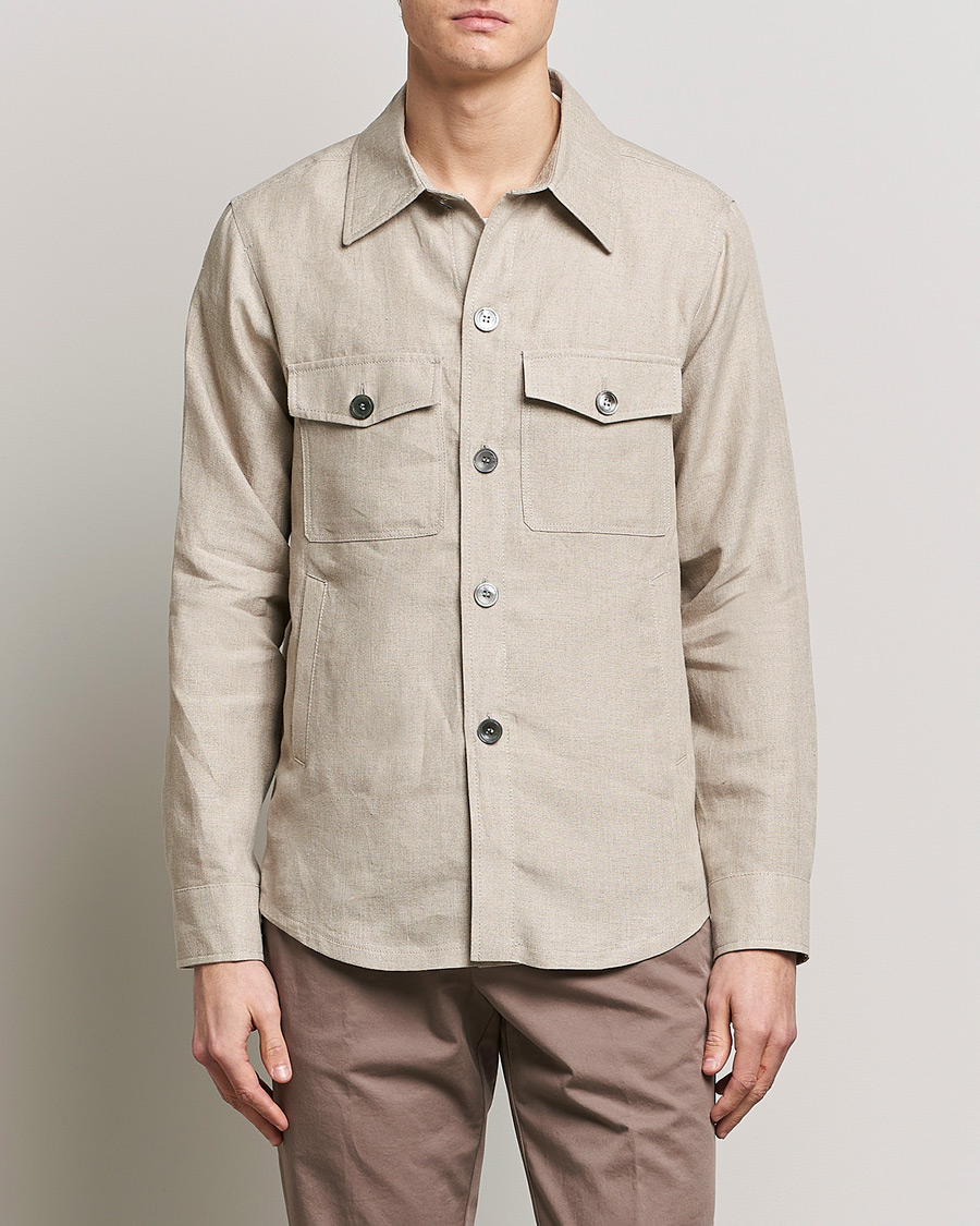 Men | Overshirts | Oscar Jacobson | Maverick Linen Shirt Jacket Beige