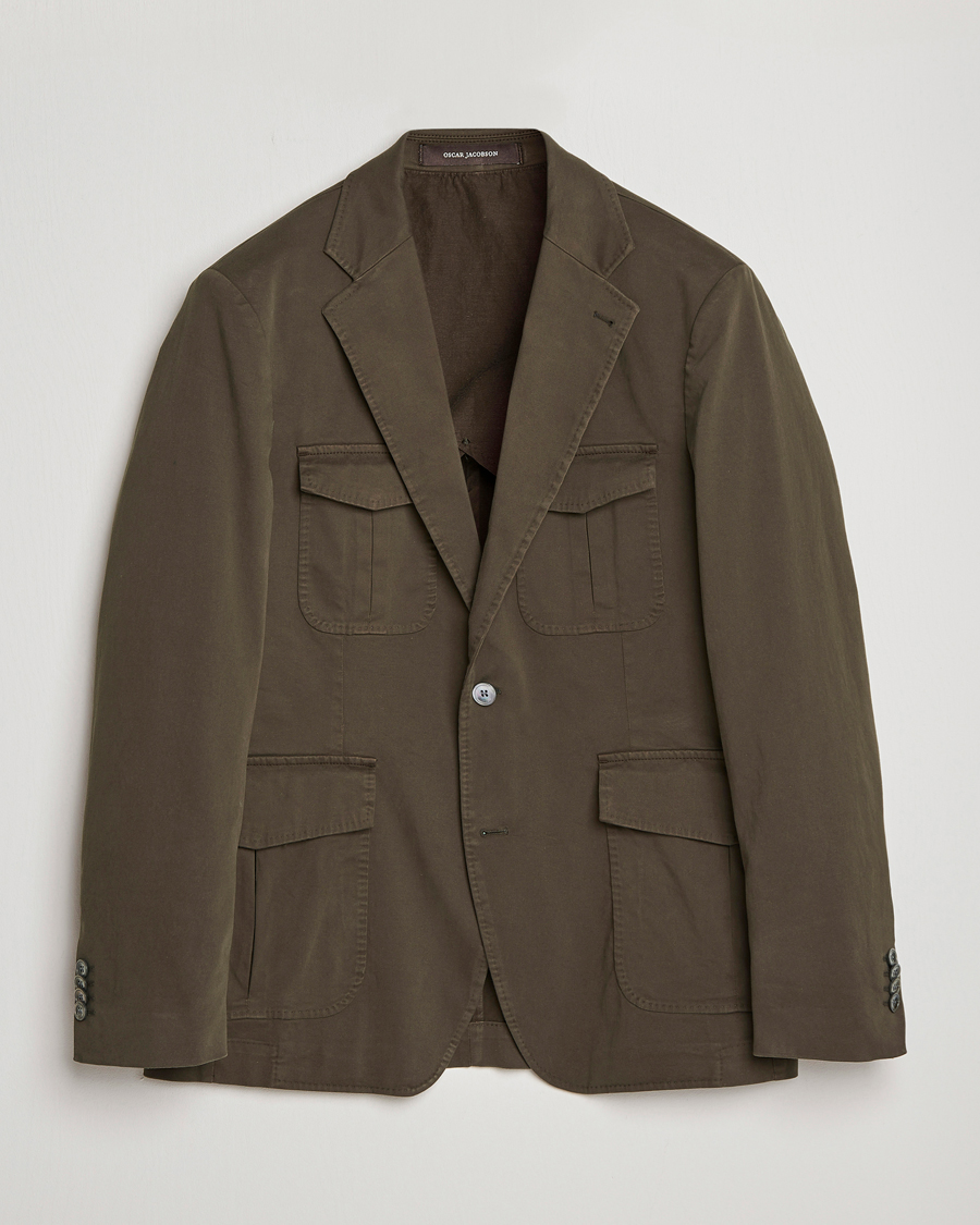 Herren | Sakkos | Oscar Jacobson | Friso Cotton Safari Blazer Dark Green