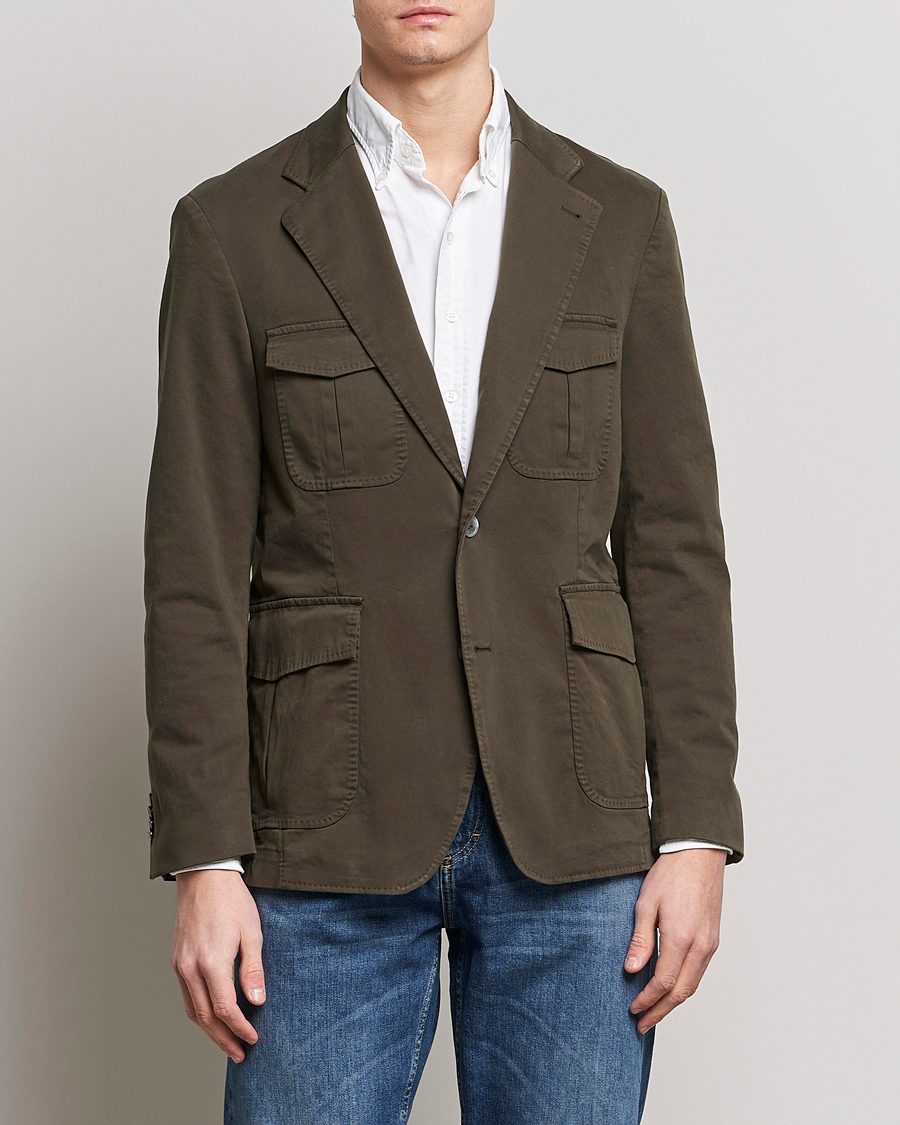 Herren | Sakkos | Oscar Jacobson | Friso Cotton Safari Blazer Dark Green