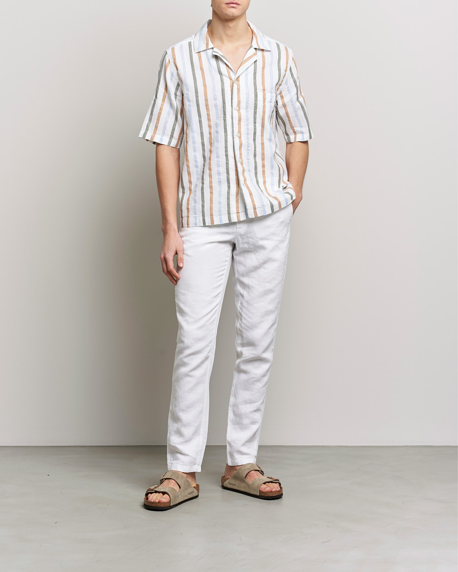 Herren | Hemden | Oscar Jacobson | Cuban Short Sleeve Multi Stripe Shirt White