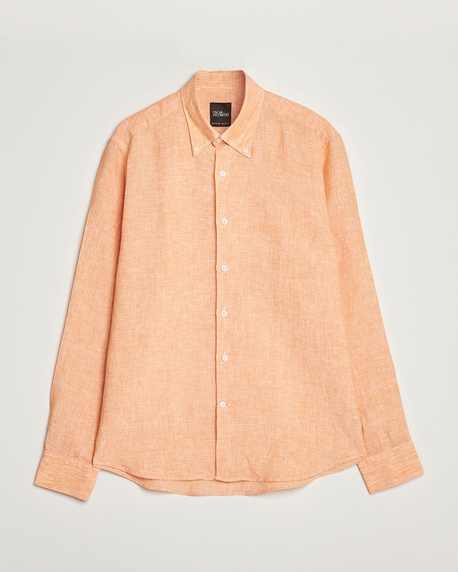 Herren | Hemden | Oscar Jacobson | Regular Fit Button Down Linen Shirt Orange
