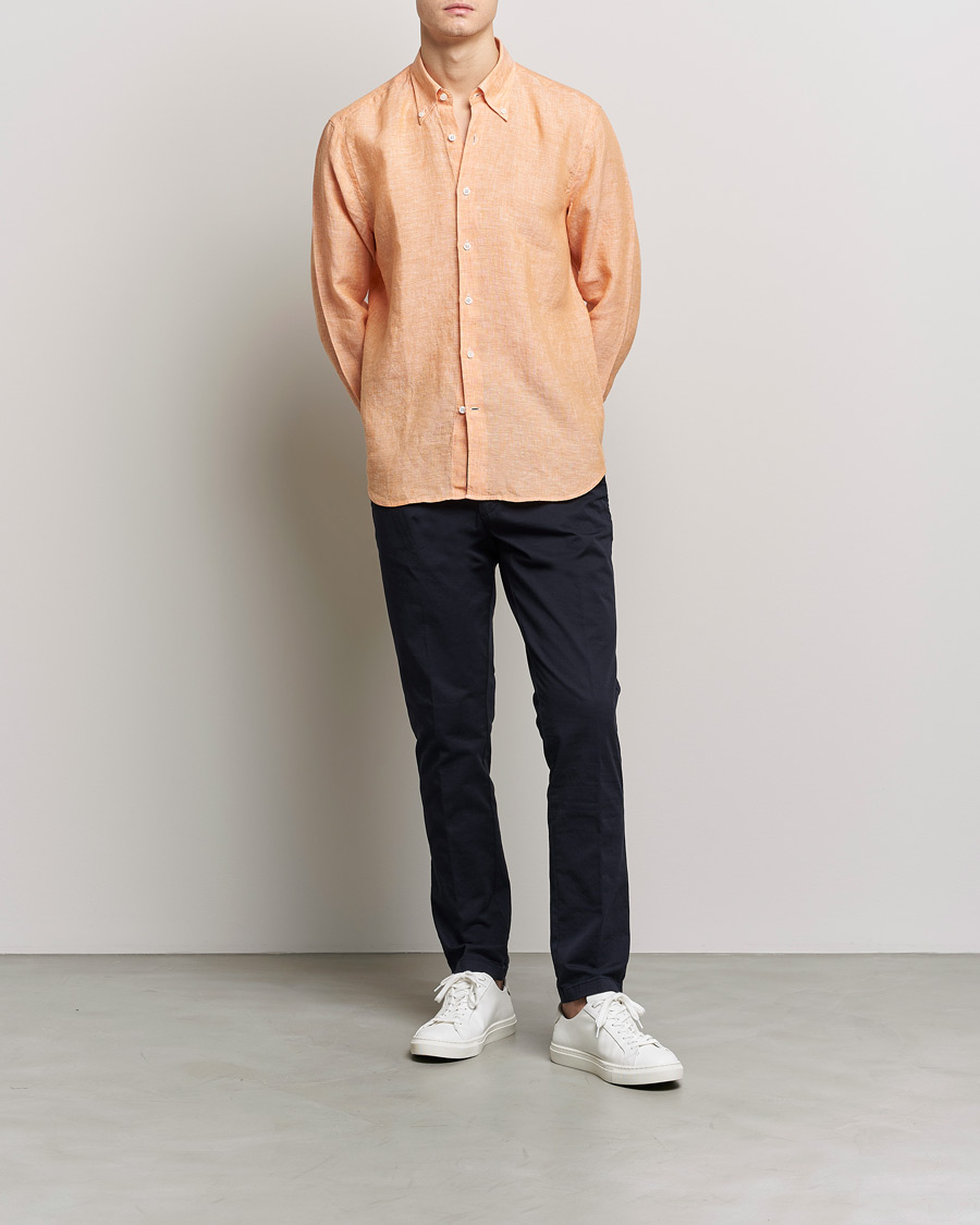 Herren | Hemden | Oscar Jacobson | Regular Fit Button Down Linen Shirt Orange