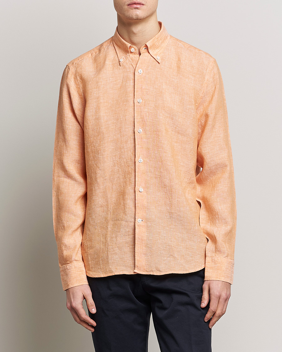 Herren | Hemden | Oscar Jacobson | Regular Fit Button Down Linen Shirt Orange