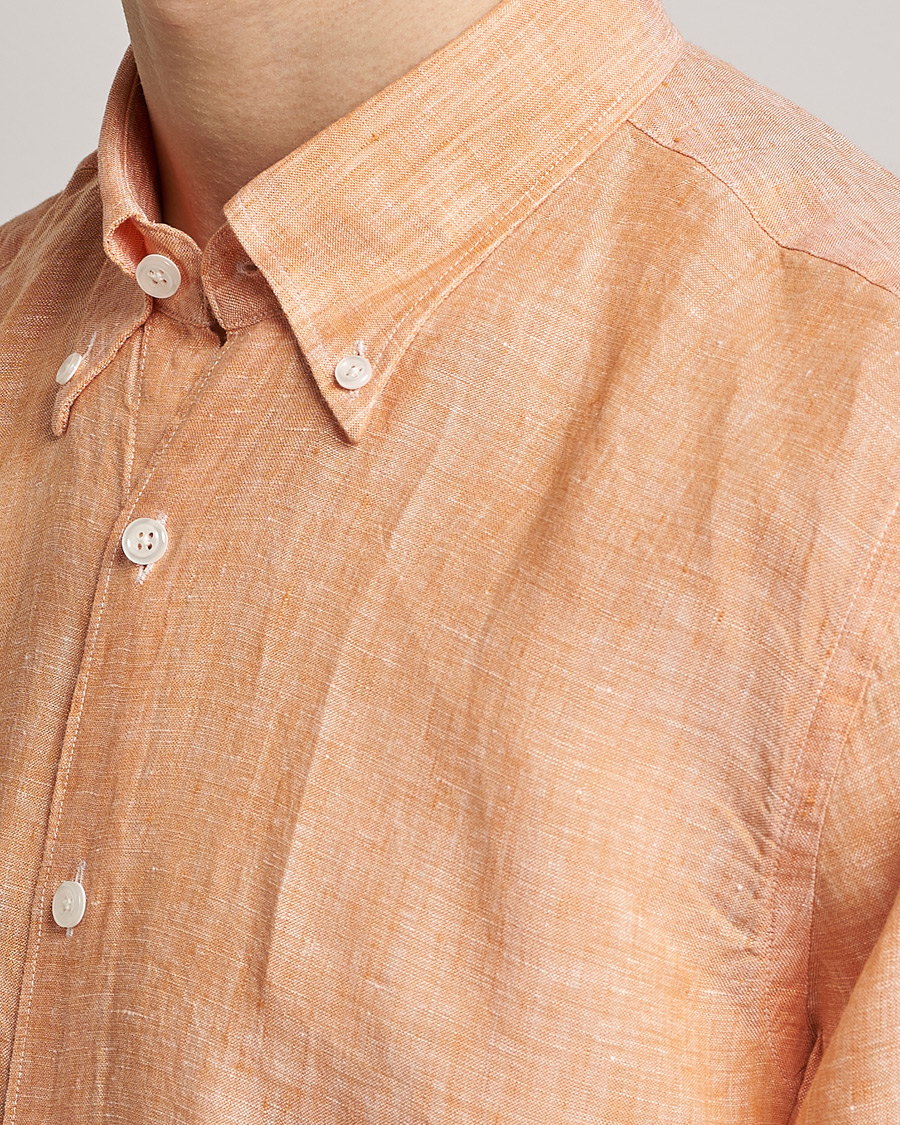 Herren | Hemden | Oscar Jacobson | Regular Fit Button Down Linen Shirt Orange