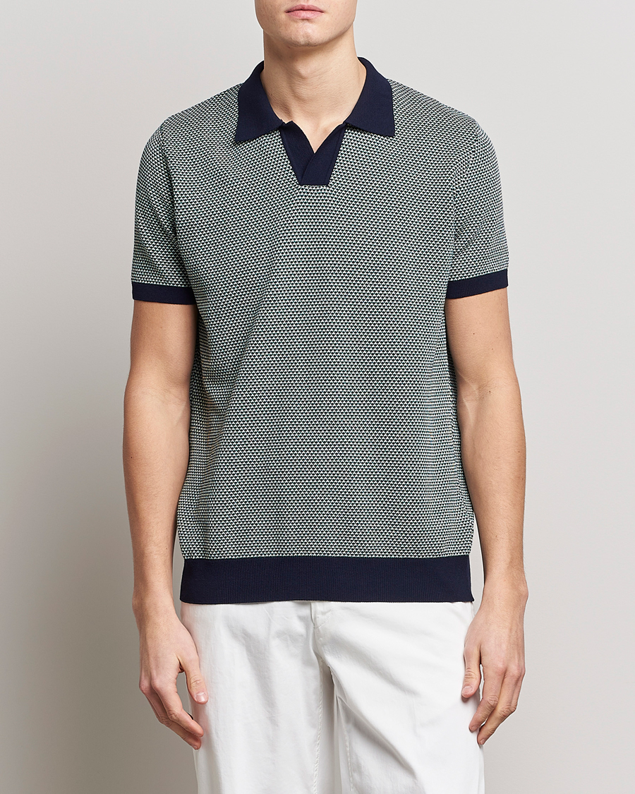 Herren | Poloshirts | Oscar Jacobson | Dalius Cotton Woven Structure Cotton Polo Green