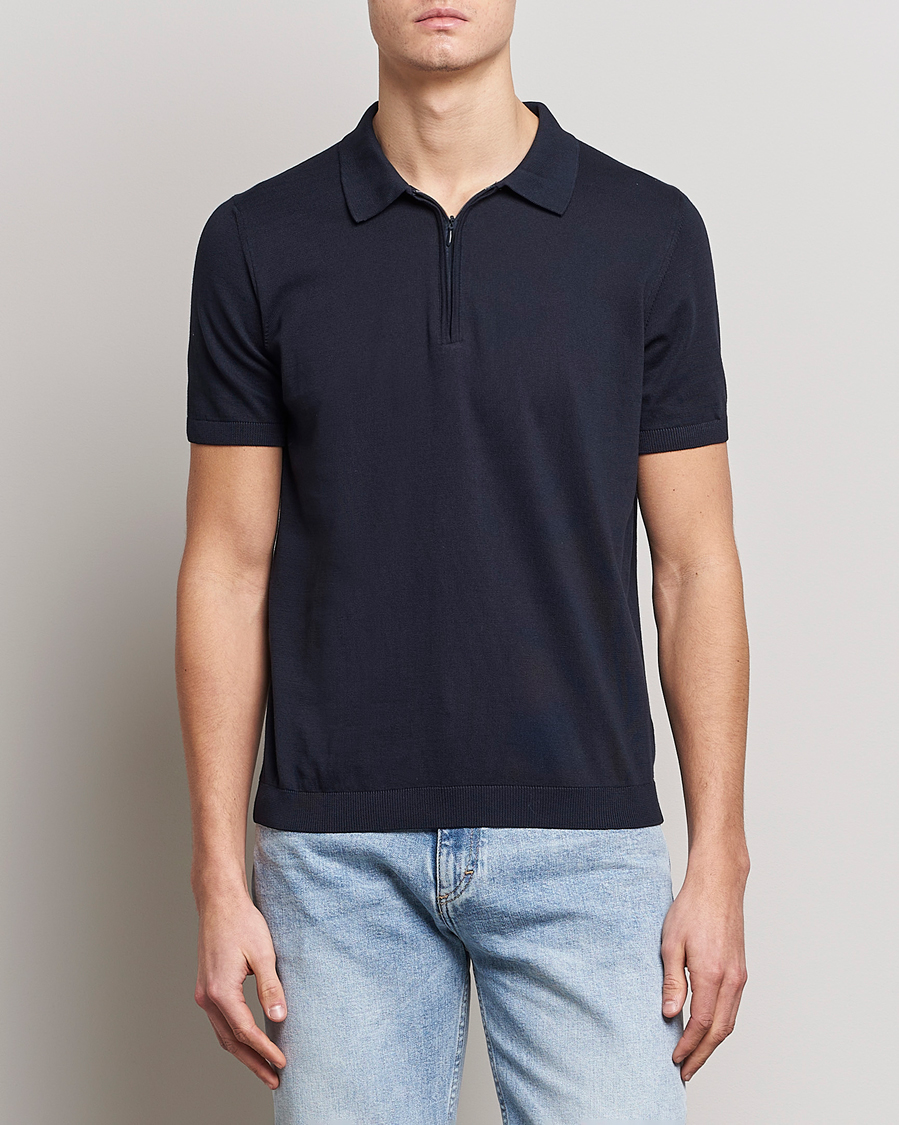 Herren | Poloshirt | Oscar Jacobson | Otto Short Sleeve Zip Polo Navy