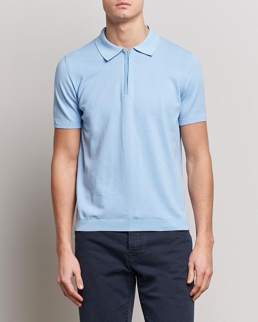 Herren | Poloshirts | Oscar Jacobson | Otto Short Sleeve Zip Polo Light Blue