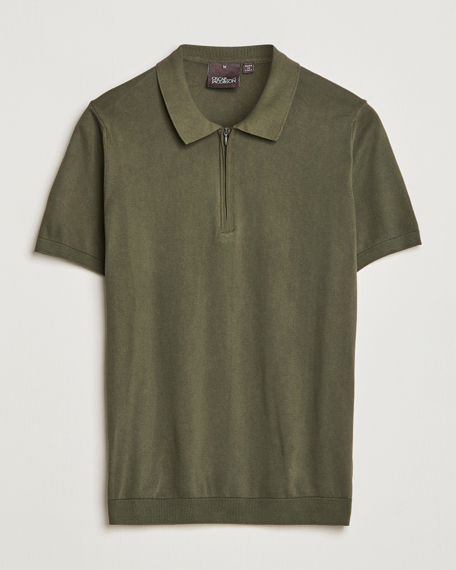 Herren | Poloshirts | Oscar Jacobson | Otto Short Sleeve Zip Polo Olive