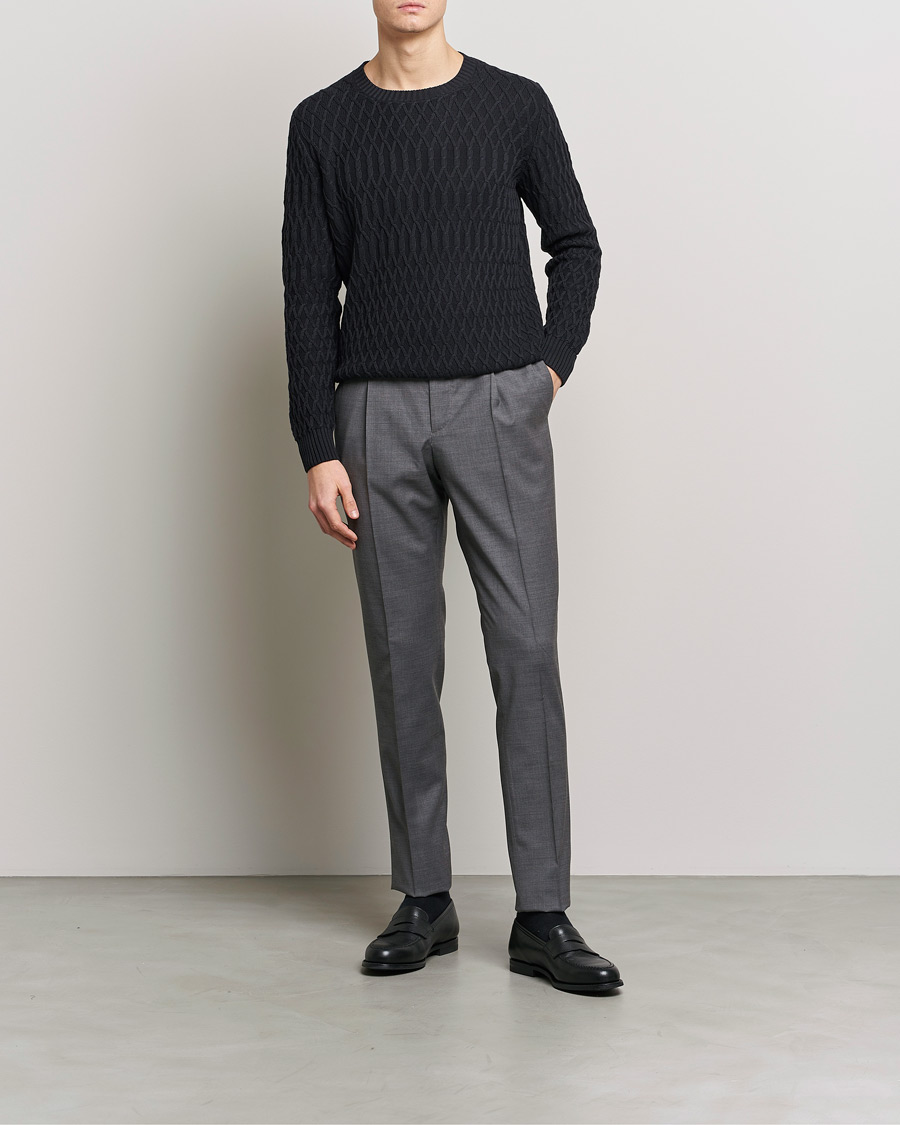 Herren | Pullover | Oscar Jacobson | Cotton Fisherman Sweatshirt Navy