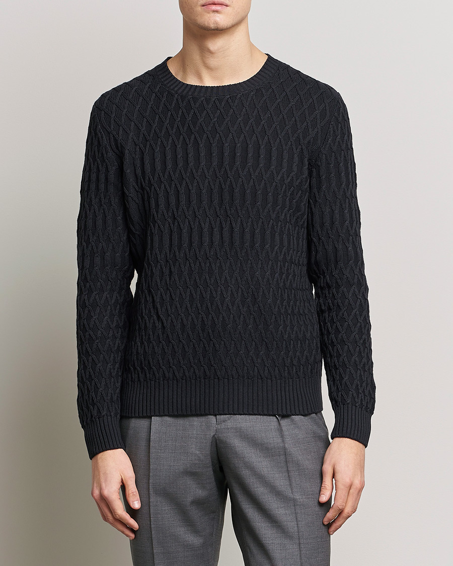 Herren | Pullover | Oscar Jacobson | Cotton Fisherman Sweatshirt Navy