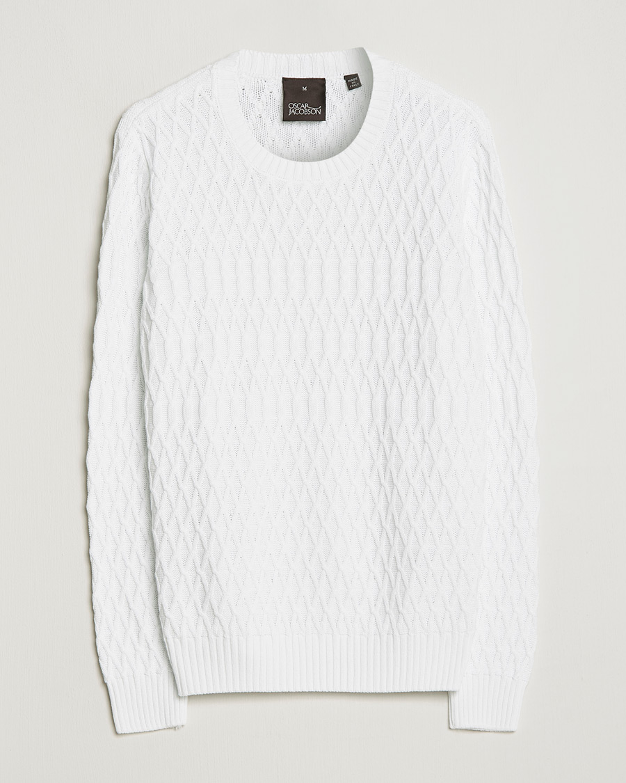 Herren | Pullover | Oscar Jacobson | Cotton Fisherman Sweatshirt White