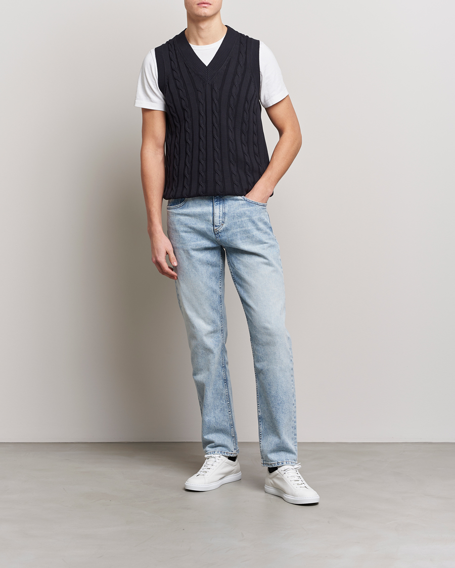 Herren | Pullover | Oscar Jacobson | Lucas Cable Knitted Vest Navy