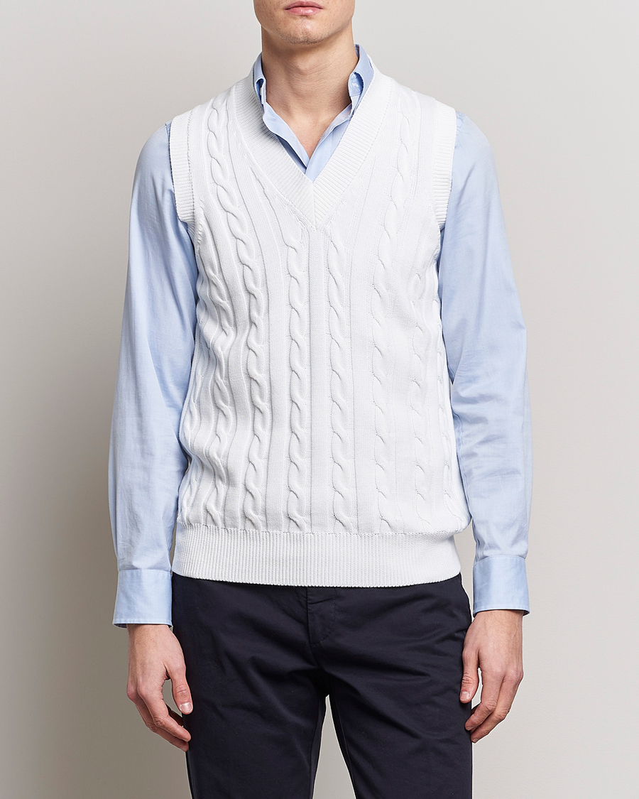 Herren | Pullover | Oscar Jacobson | Lucas Cable Knitted Vest White