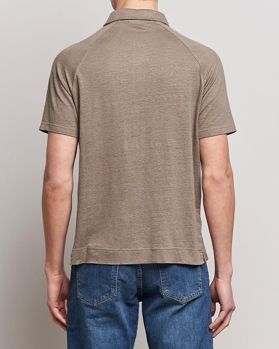 Herren | Hemden | Oscar Jacobson | Albin Short Sleeve Linen Polo Taupe