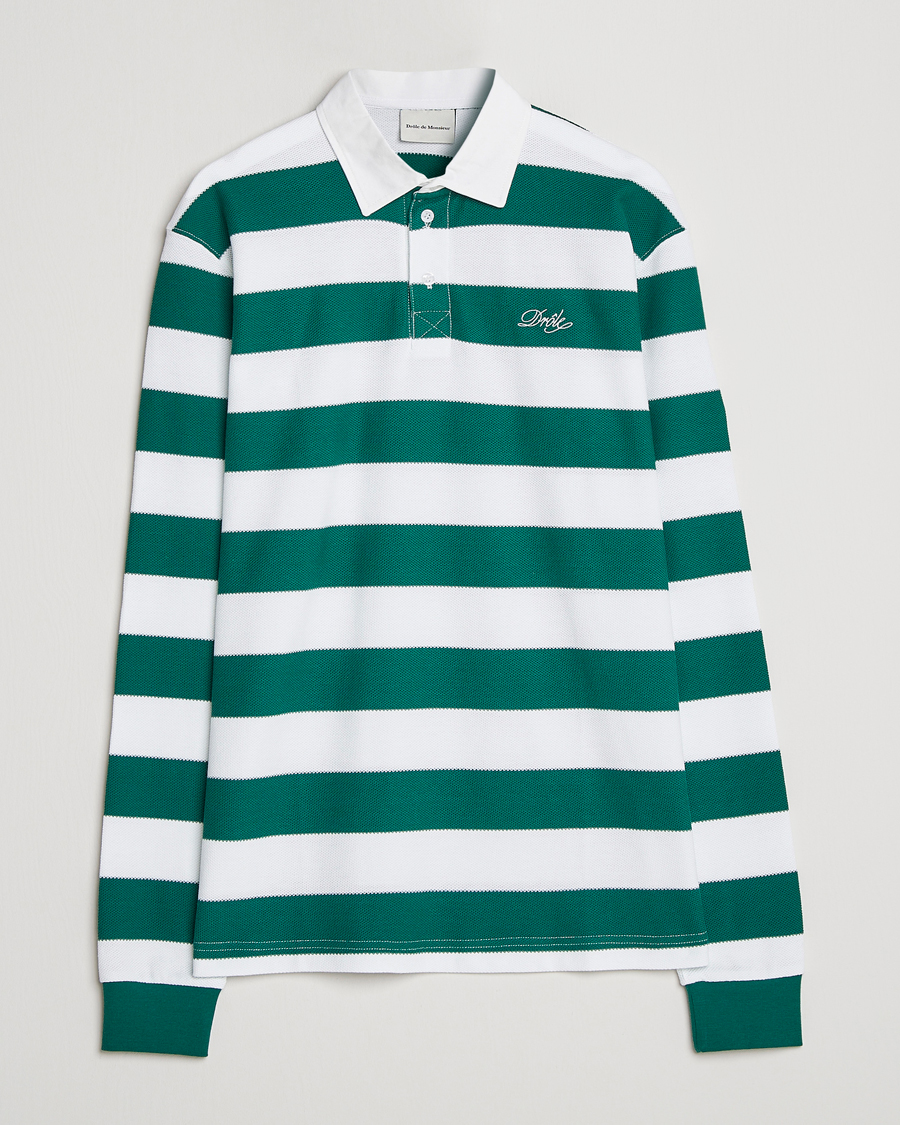 Herren | Pullover | Drôle de Monsieur | Le Polo Striped Rugby Shirt White/Green