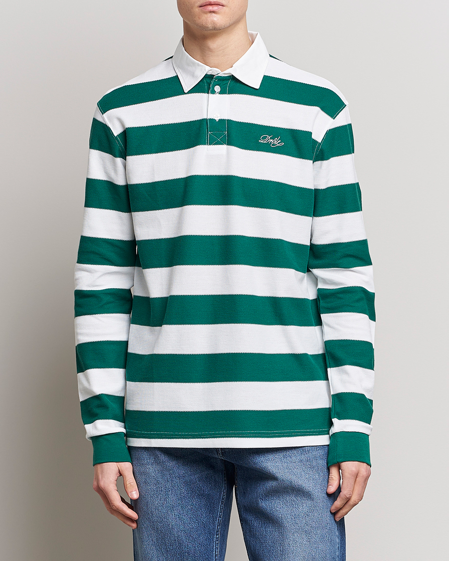 Herren | Pullover | Drôle de Monsieur | Le Polo Striped Rugby Shirt White/Green