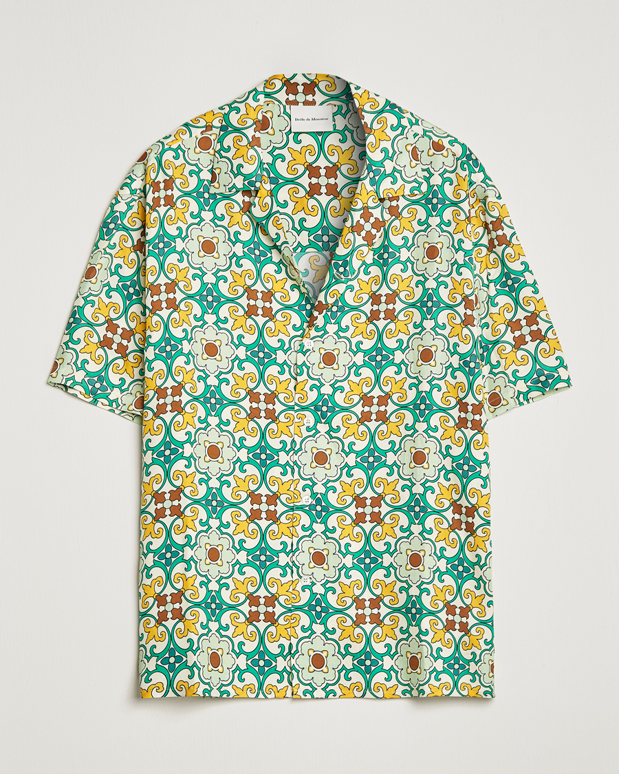 Herren | Hemden | Drôle de Monsieur | Ornaments Print Bowling Shirt Yellow/Green