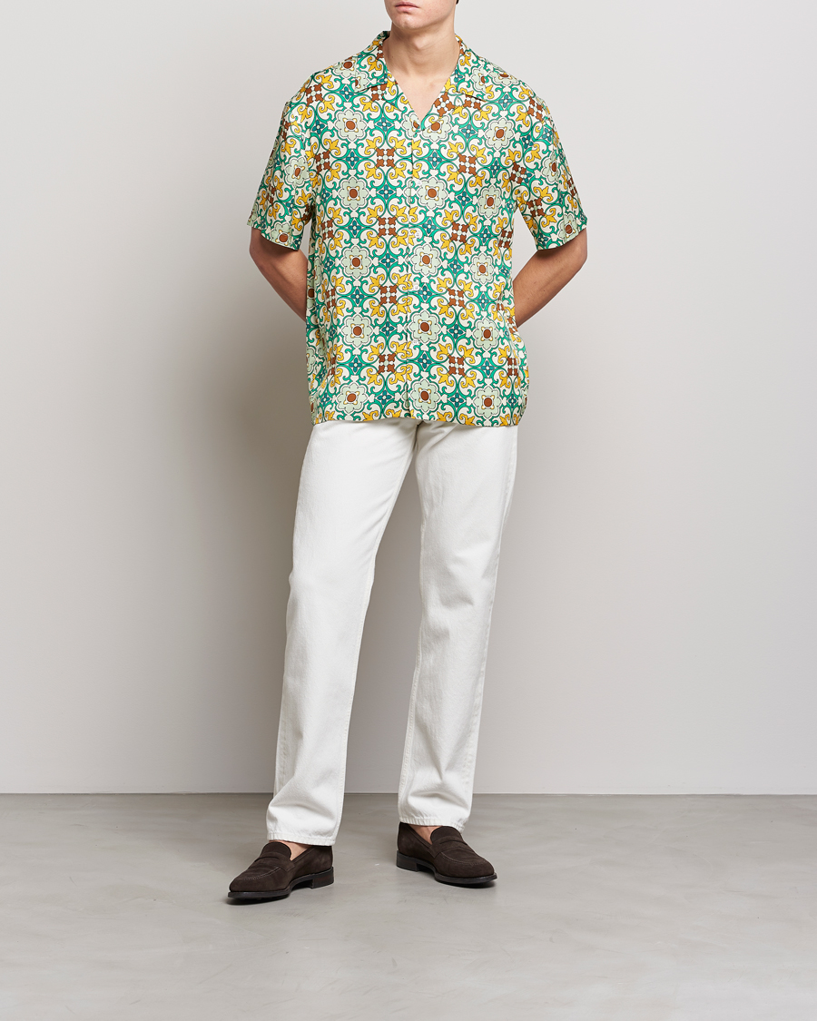 Herren | Hemden | Drôle de Monsieur | Ornaments Print Bowling Shirt Yellow/Green