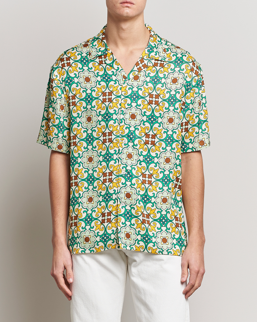 Herren | Hemden | Drôle de Monsieur | Ornaments Print Bowling Shirt Yellow/Green
