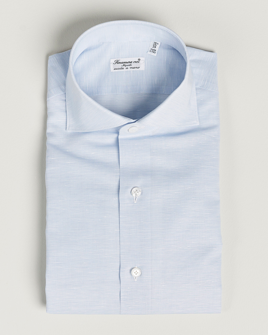 Herren | Hemden | Finamore Napoli | Milano Slim Linen Dress Shirt Light Blue