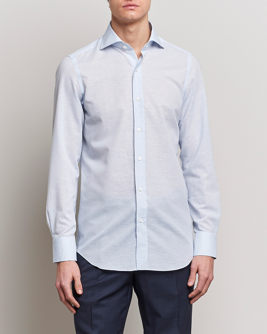 Herren | Hemden | Finamore Napoli | Milano Slim Linen Dress Shirt Light Blue