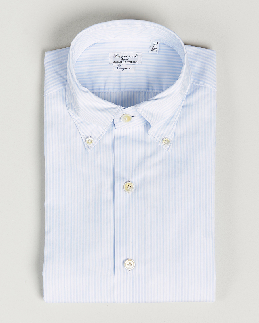 Herren | Hemden | Finamore Napoli | Milano Slim Washed Dress Shirt Light Blue Stripe