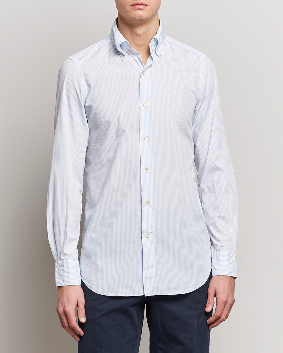 Herren | Hemden | Finamore Napoli | Milano Slim Washed Dress Shirt Light Blue Stripe