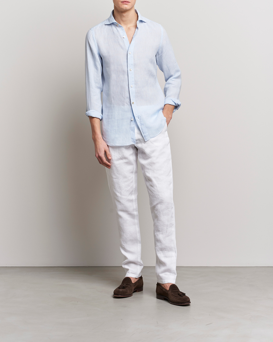 Herren | Hemden | Finamore Napoli | Tokyo Slim Linen Shirt Light Blue