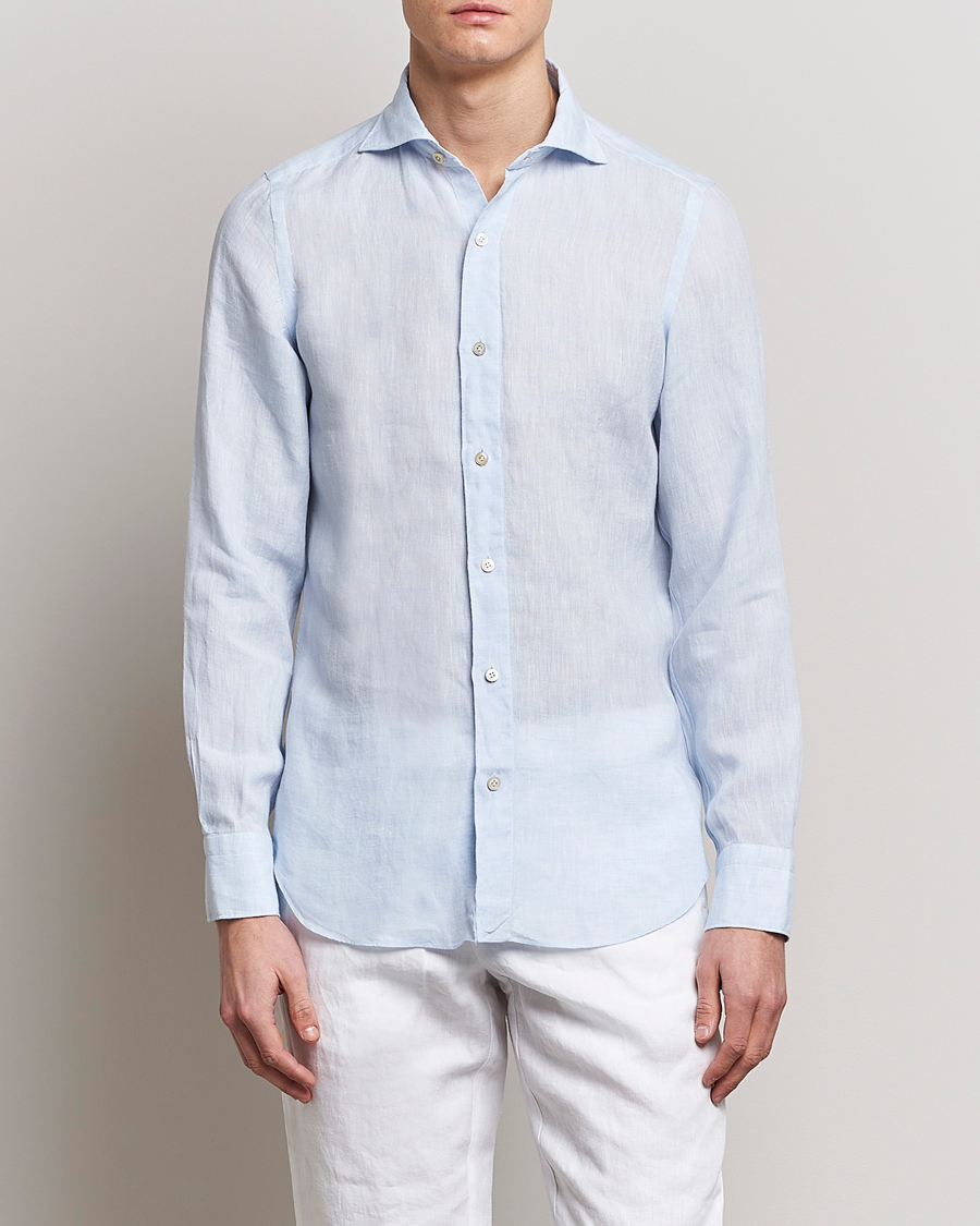 Herren | Hemden | Finamore Napoli | Tokyo Slim Linen Shirt Light Blue