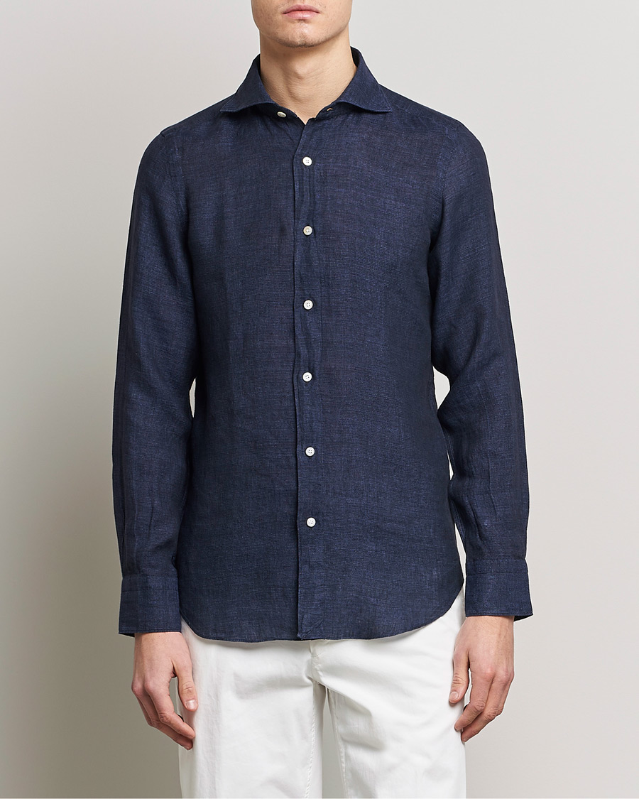 Herren | Hemden | Finamore Napoli | Tokyo Slim Linen Shirt Navy