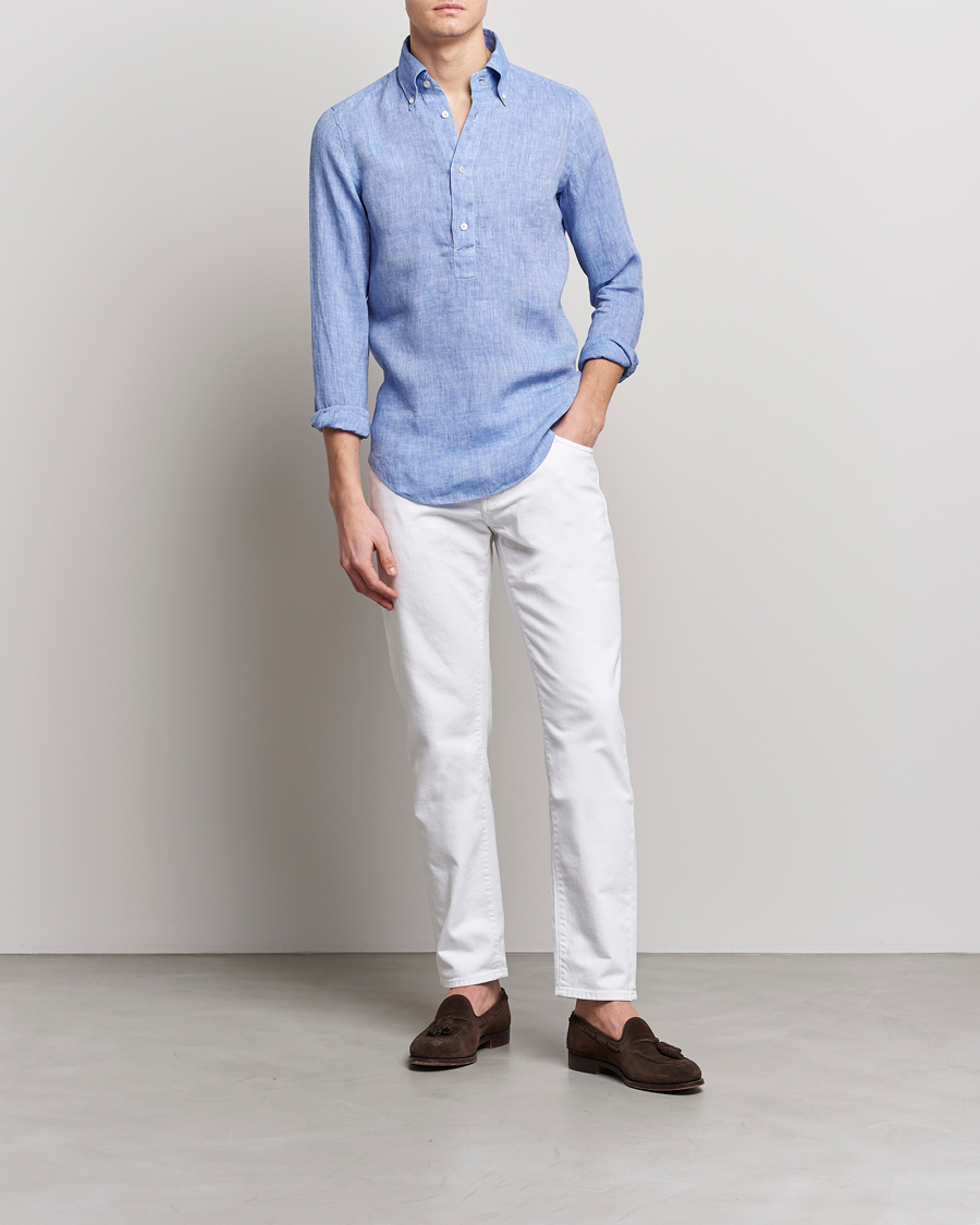 Herren | Hemden | Finamore Napoli | Miami Linen Popover Shirt Dark Blue