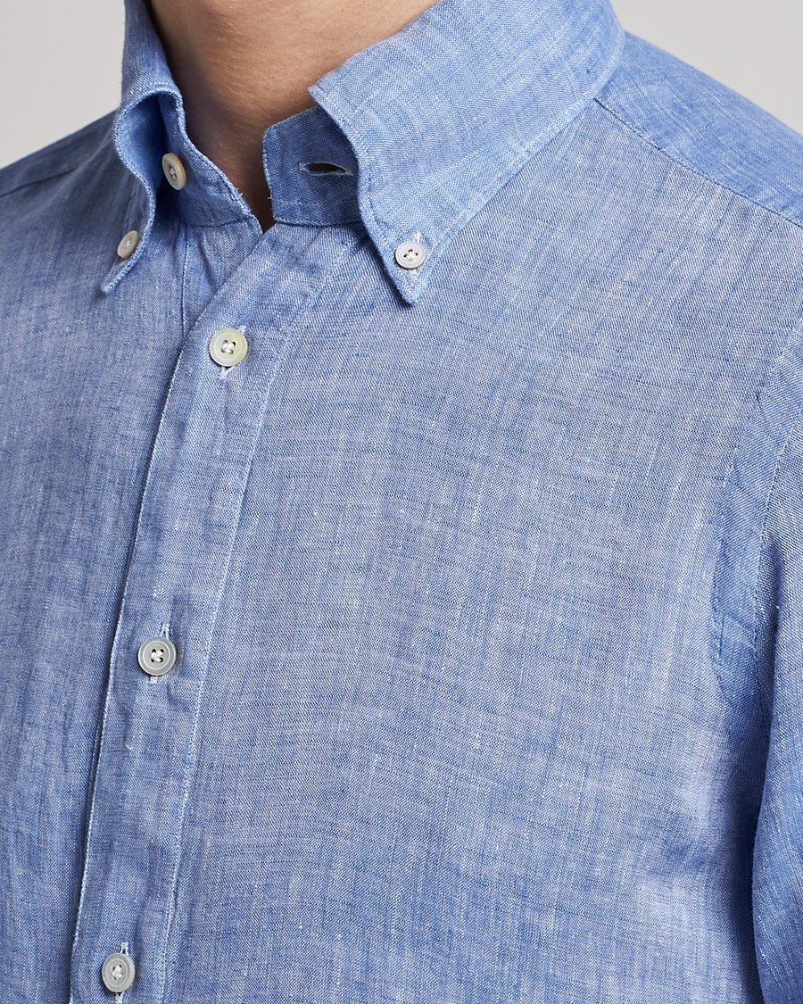 Herren | Hemden | Finamore Napoli | Miami Linen Popover Shirt Dark Blue