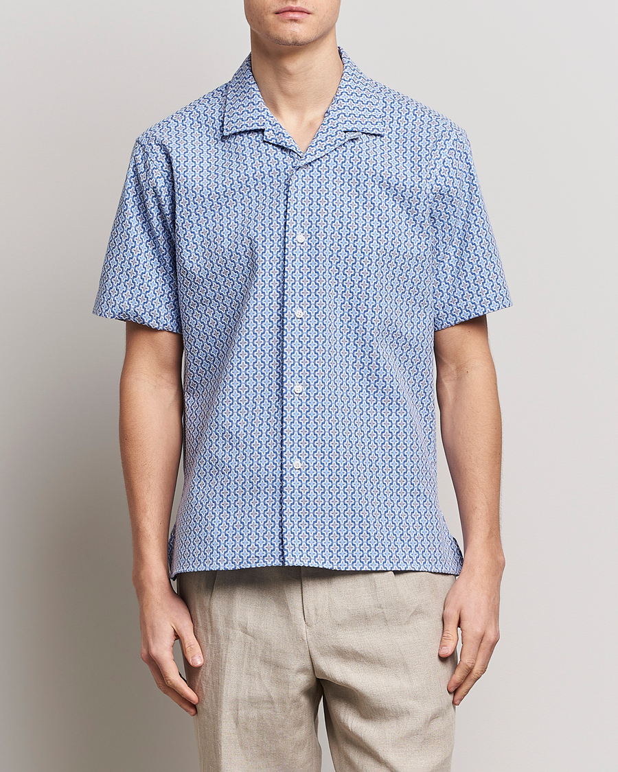 Herren | Hemden | Gitman Vintage | Summer Ready Jacquard Camp Shirt Light Blue
