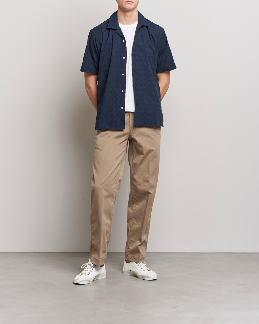 Herren | Hemden | Gitman Vintage | Japanese Jacquard Camp Shirt Navy