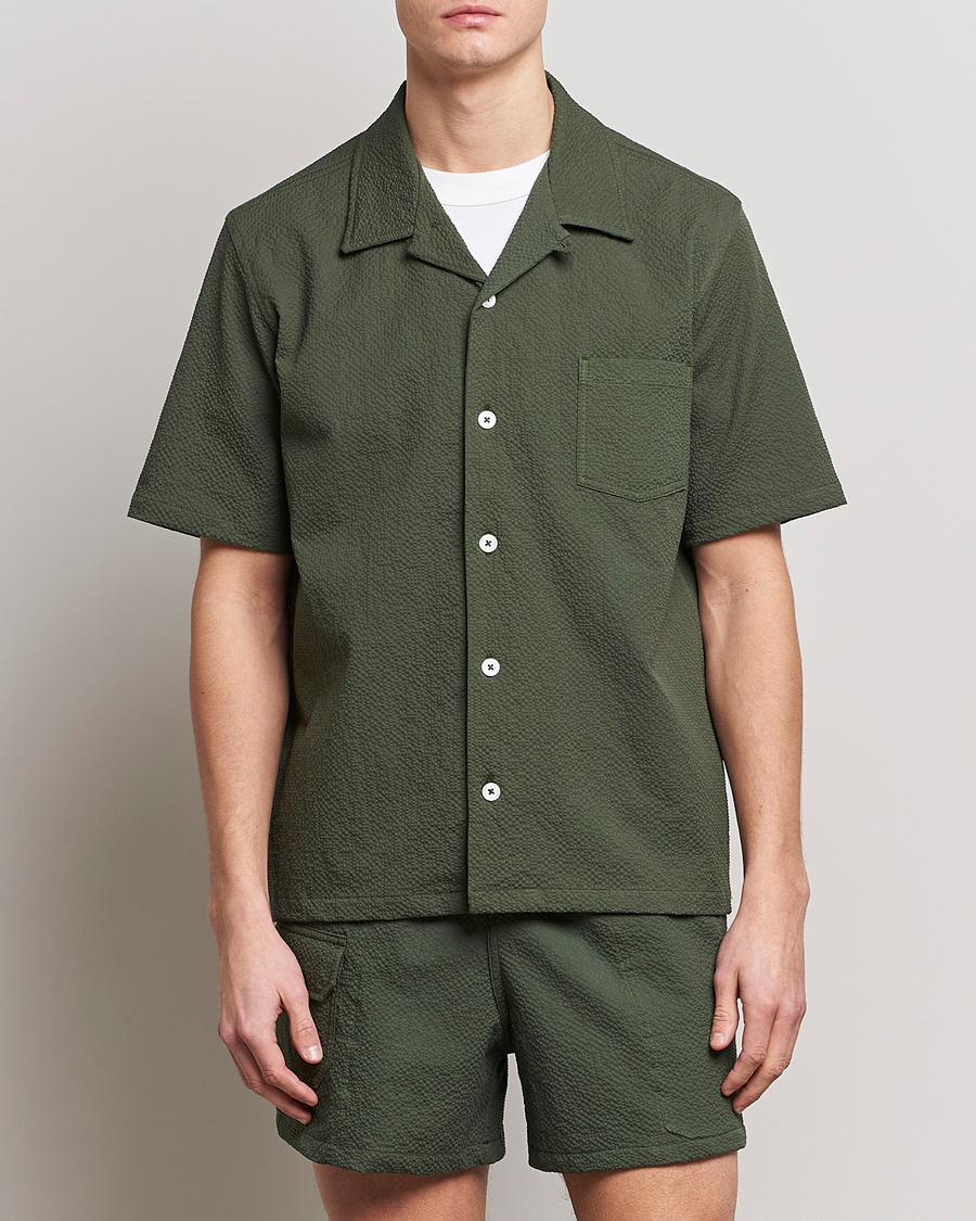 Herren | Hemden | Howlin' | Short Sleeve Cotton Seersucker Shirt Greenish
