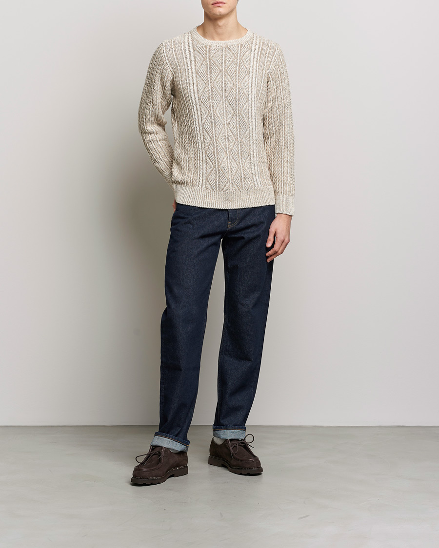 Herren | Pullover | Inis Meáin | Patented Aran Knitted Linen Crew Neck Beige