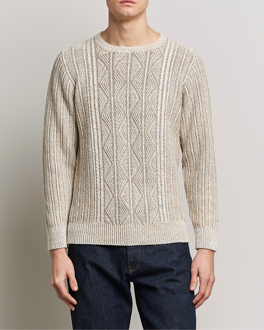 Herren | Pullover | Inis Meáin | Patented Aran Knitted Linen Crew Neck Beige
