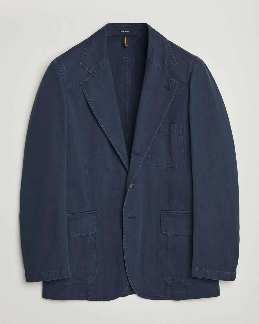 Herren | Sakkos | Drake's | MKI Cotton Herringbone Games Blazer Navy