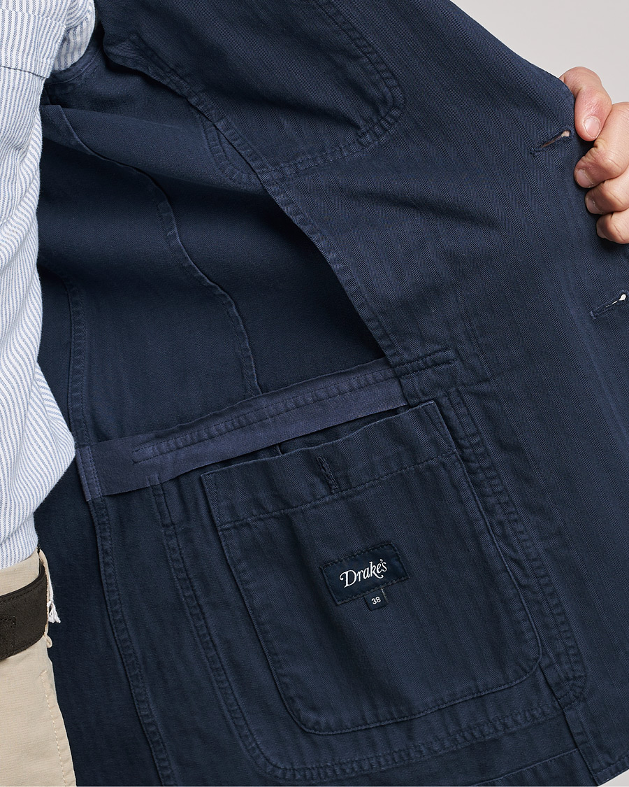 Herren | Sakkos | Drake's | MKI Cotton Herringbone Games Blazer Navy