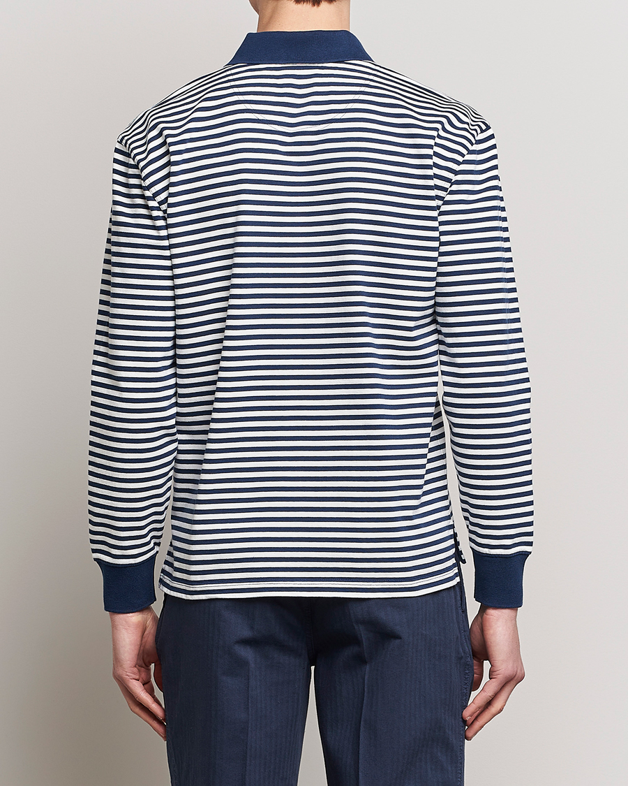 Herren | Pullover | Drake's | Striped Long Sleeve Jersey Polo White/Navy