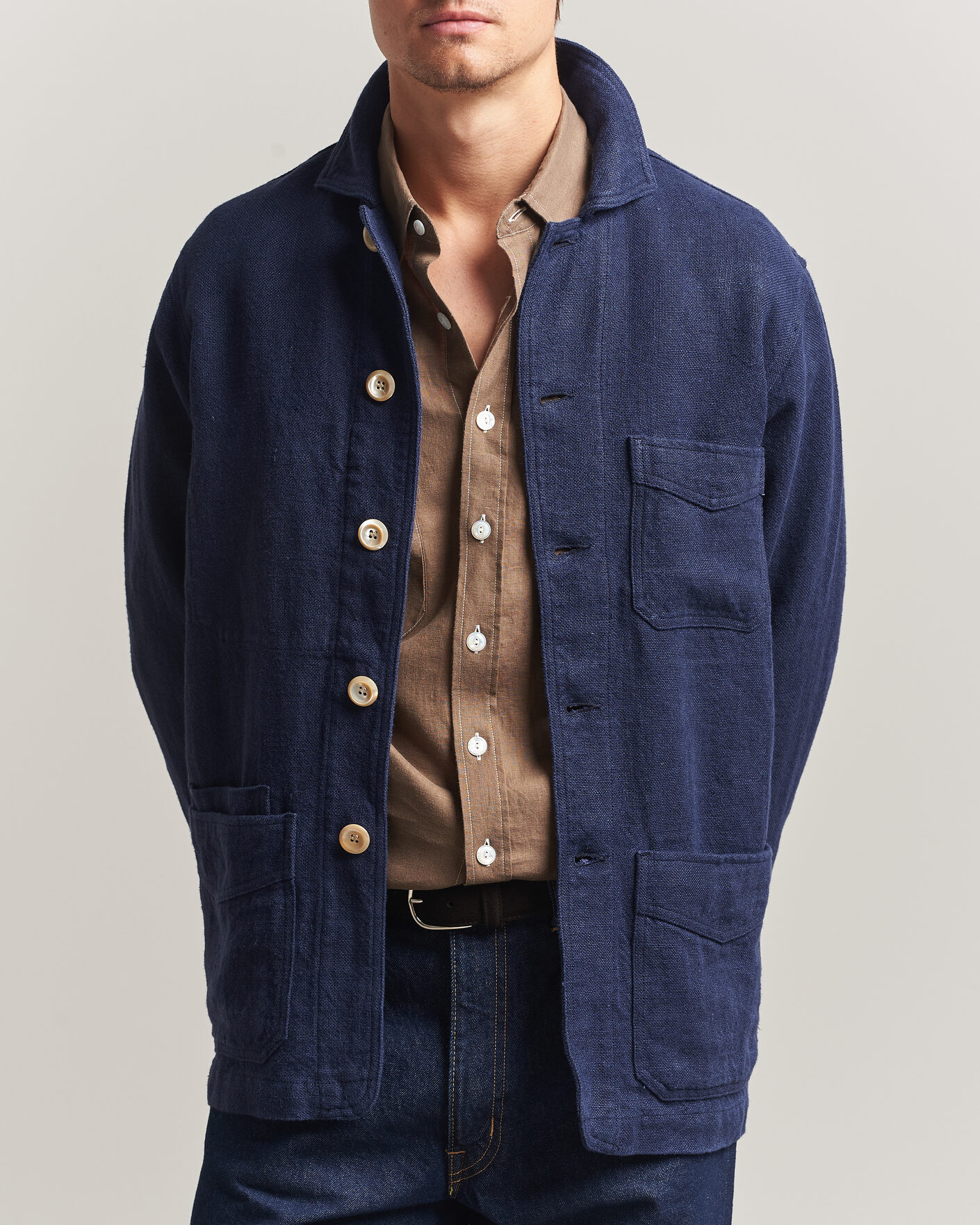 Herren | Jacken | Drake's | Heavy Linen 5-Pocket Chore Jacket Navy