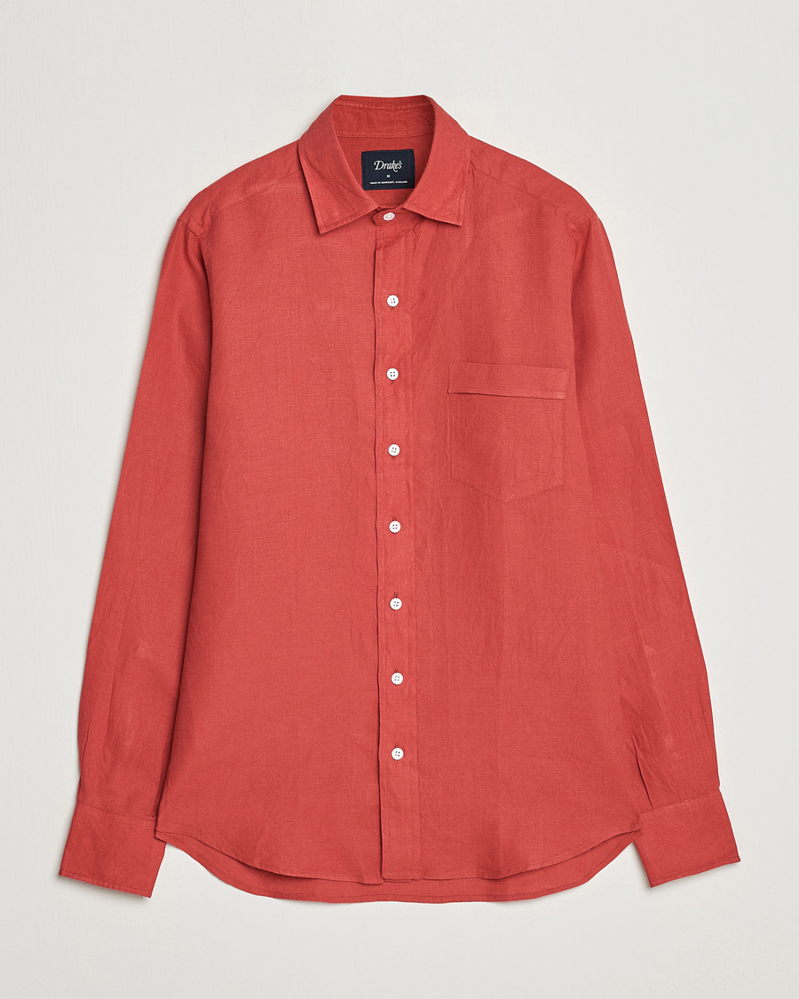 Herren | Hemden | Drake's | Linen Summer Shirt Red