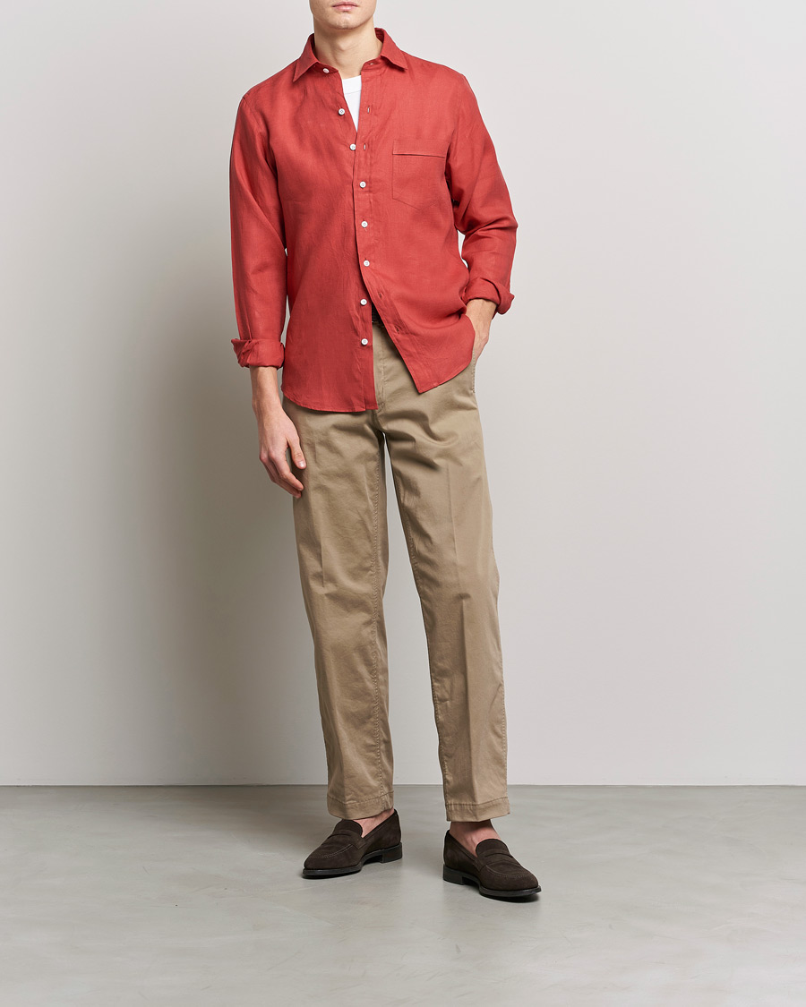 Herren | Hemden | Drake's | Linen Summer Shirt Red