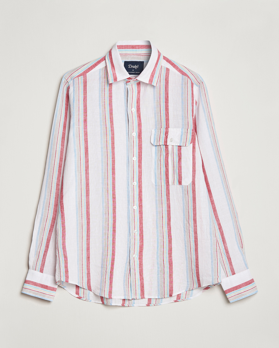 Herren | Hemden | Drake's | Striped Linen Summer Shirt Multi