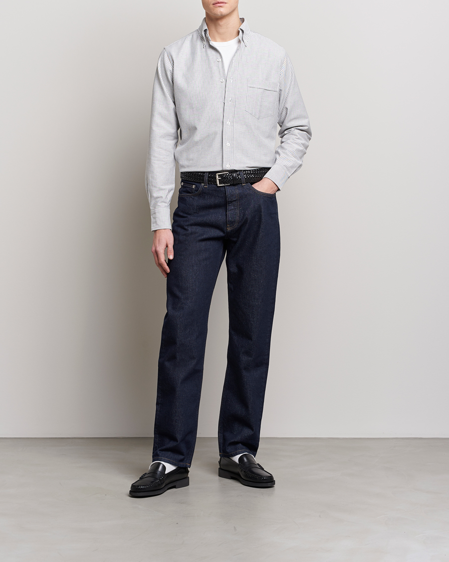 Herren | Hemden | Drake's | Striped Button Down Oxford Shirt Black