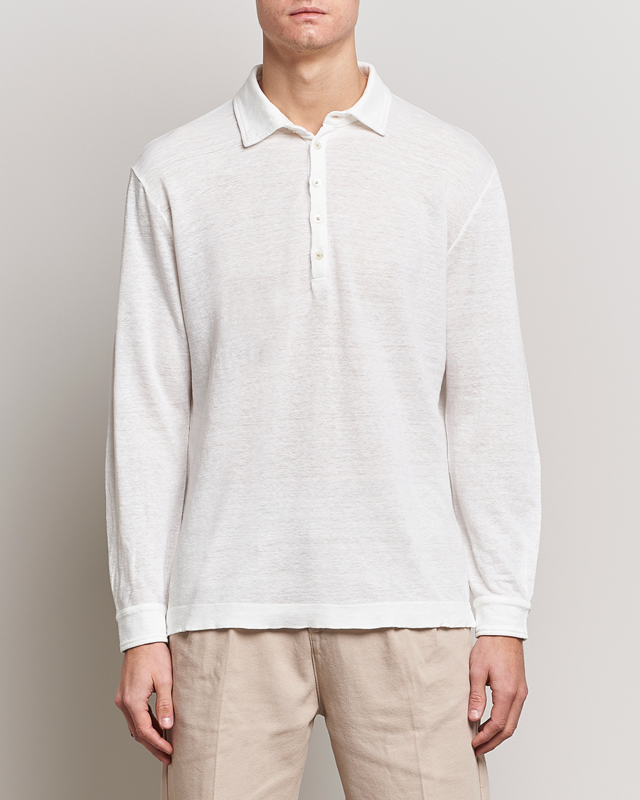 Herren | Poloshirt | Massimo Alba | Raya Long Sleeve Linen Polo White