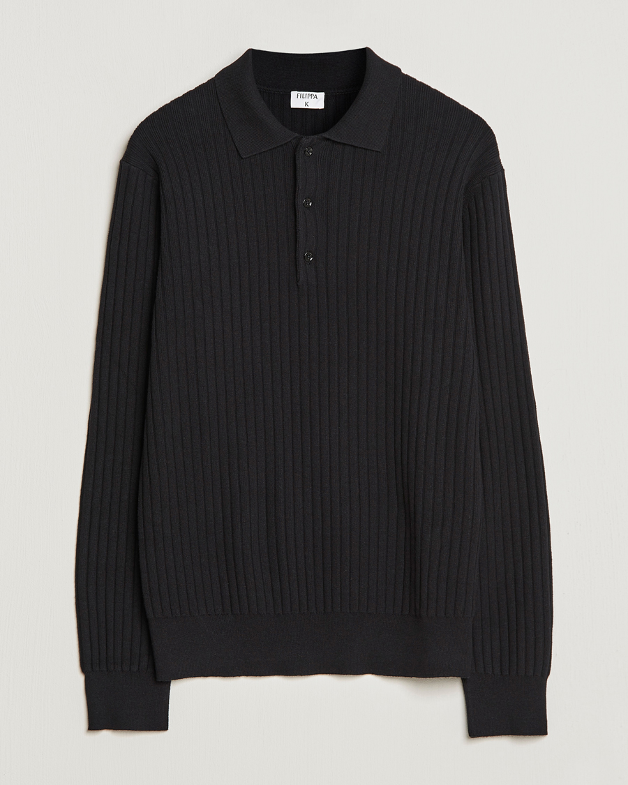 Herren | Pullover | Filippa K | Knitted Polo Shirt Black