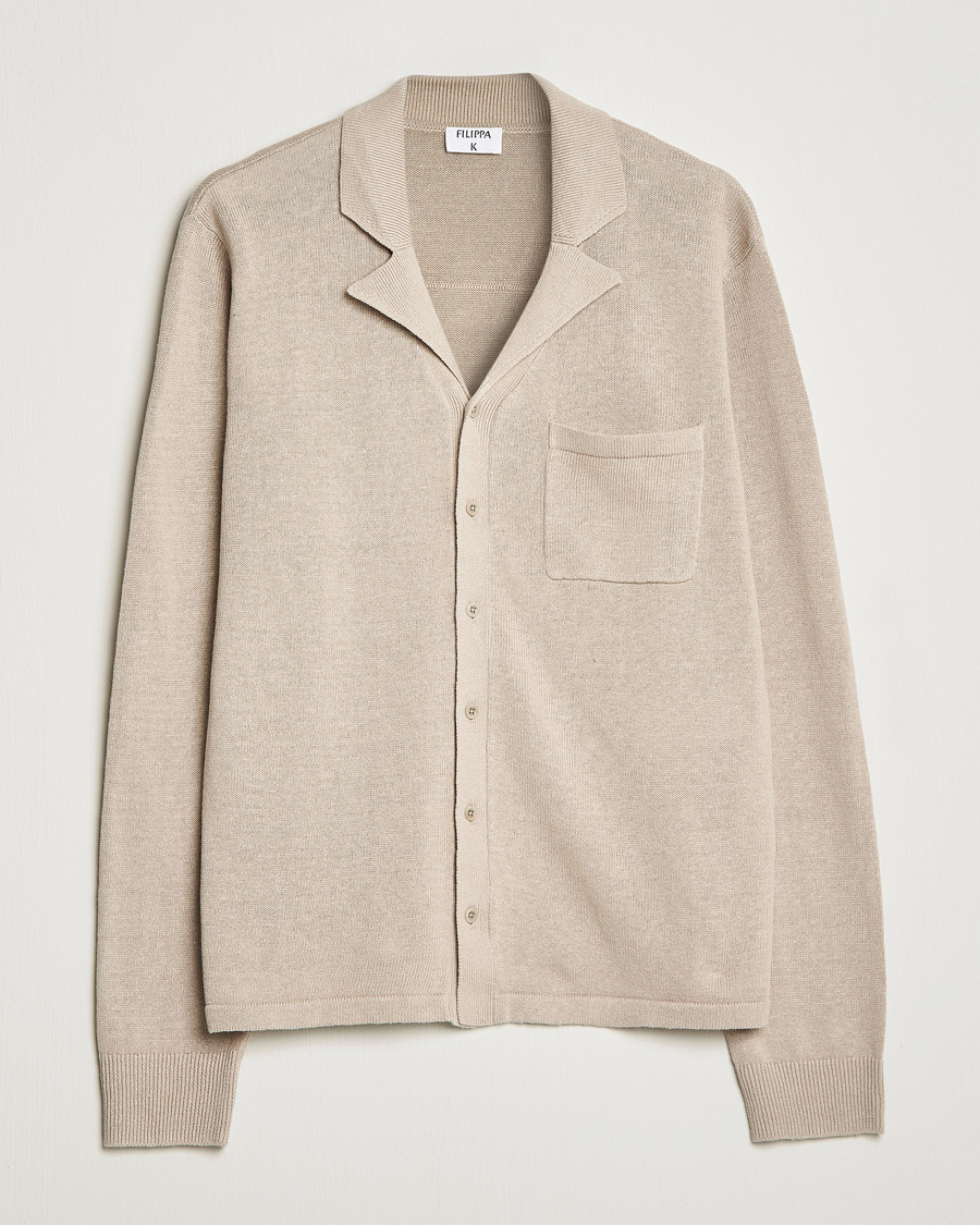 Herren | Hemden | Filippa K | Cotton Linen Knitted Shirt Dusty Beige